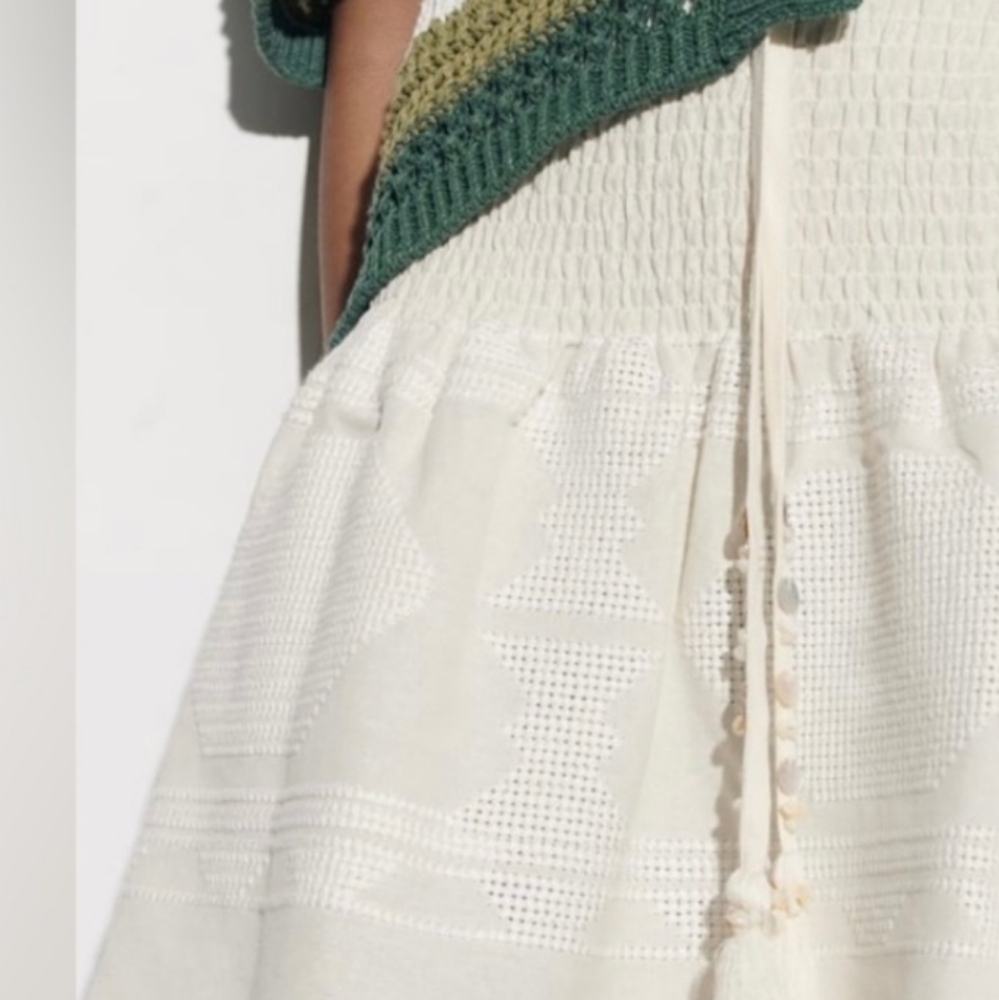 NWOT Zara Linen Blend Tribal Smocked Flare Skirt, Strapless Top Swim Cover M - Picture 4 of 13